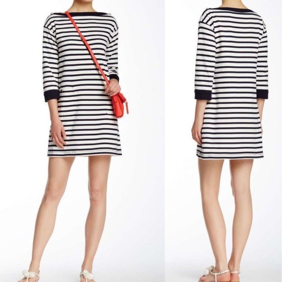 Kate Spade Saturday Black White Striped Shift Dress XS